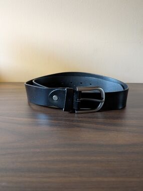 Everyday Black Leather Belt with Gunmetal Buckle